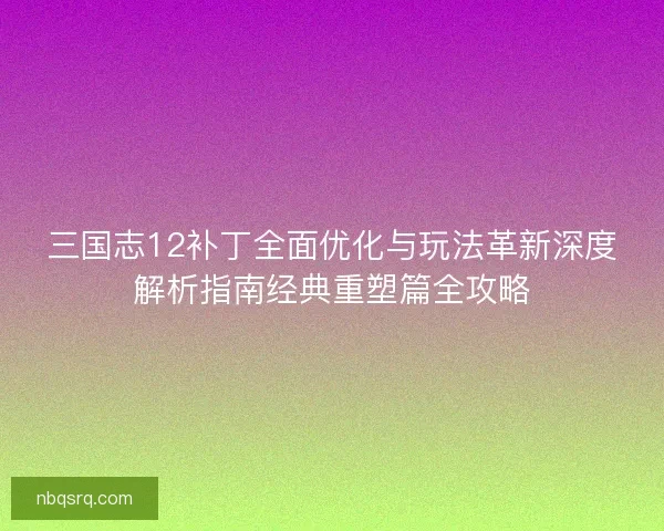 三国志12补丁全面优化与玩法革新深度解析指南经典重塑篇全攻略