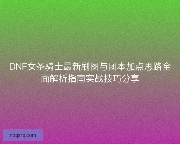 DNF女圣骑士最新刷图与团本加点思路全面解析指南实战技巧分享
